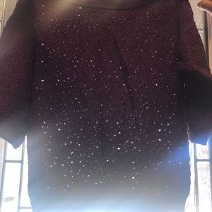 Eyelet sweater 3/4 sleeve pullover by The Limited dark lavender purple color Med